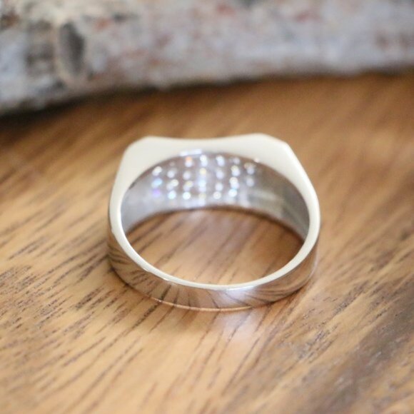 Sterling Silver Men's Ring With White Cubic Zircon - Picture 7 of 10